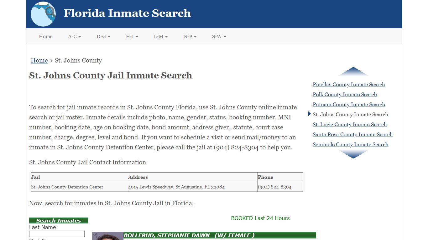 St. Johns County FL Jail Inmate Search